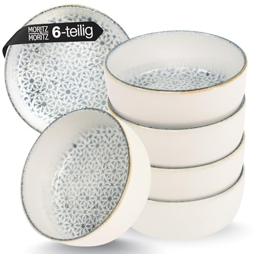 Moritz & Moritz ALHAMBRA 6x Müslischalen Blau - Stylisches und robustes Schalen Set aus Porzellan für Müsli, Suppen & Salate - Spülmaschinenfest, mikrowellengeeignet, ideal für den täglichen Gebrauch