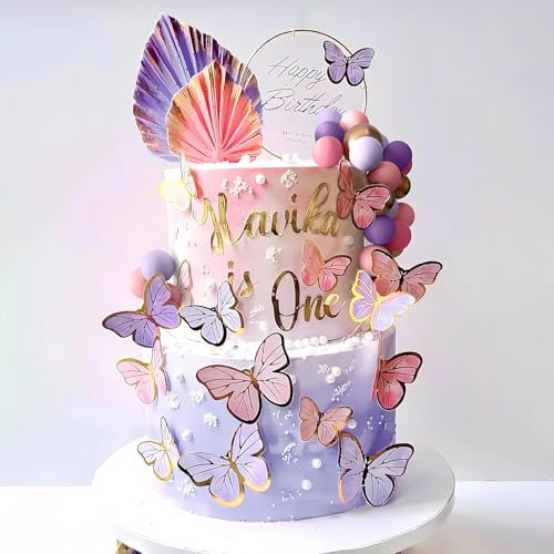 50pcs Farfalle Decorative Torta per Compleanno & Torta Finta – Buon Compleanno con Decorazioni Torta – Set Decorazione Torta con Farfalle e Dettagli Festivi
