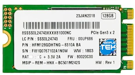 SIMPLETEK - SSD interno M.2 2242 128GB NVMe PCIe 3.0 x2 ad alte prestazioni con tecnologia Host Memory Buffer e memoria 3D TLC (Ricondizionato)