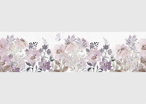 AG Design Selbstklebende Bordüre Violette Aquarellblüte, AWB 8482 | Wasserfest Dekoration für Wände, Möbel, Tapeten, Wandverkleidungen und Türen, Folie | Breite 500 cm x Höhe 13.8 cm