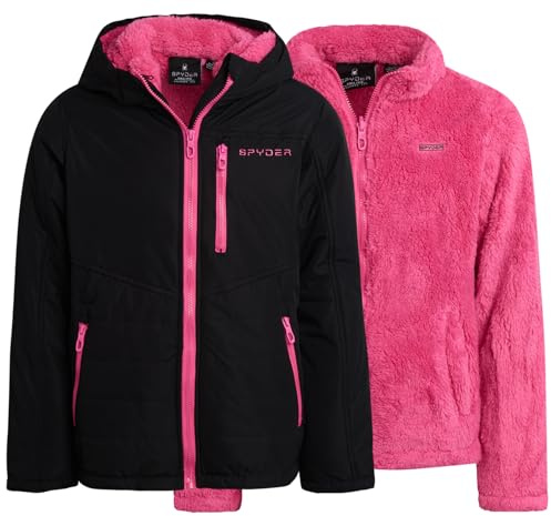 Spyder Girls 3 in 1 System Jacket - Weather Resistant Girls Winter Jacket with Soft Cozy Inner Fleece Outerwear Winter Coats, Size 7-8, Black