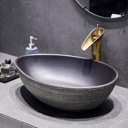 SnamicE Lavandino in Ceramica con Rubinetto, lavabo da appoggio Vintage per Acqua Calda e Fredda, Ideale per Bagno e Toilette, Stile 2,Style 2