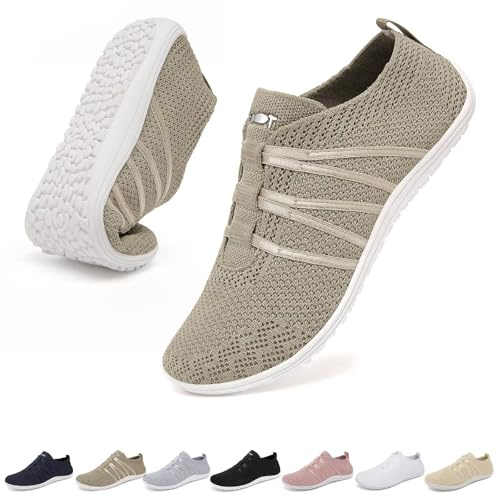 Merdoo Zapatillas Barefoot Mujer Hombre Zapatillas Minimalistas Ligeras Zapatos Barefoot Transpirables Sneakers Zero Drop Calzado Descalzo Flexibles Zapatos Descalzos Unisex Beige 43EU