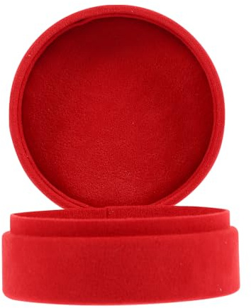 POPETPOP Boîte à Bijoux Ronde en Peluche Rouge Boîte de Rangement pour Bagues et Pendentifs Étui de Protection Compact pour Colliers Maison et Voyage à Compartiment Unique pour Bijoux