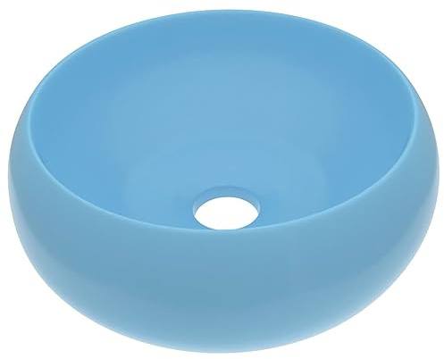 Vasque à Poser, Lavabo à Poser en Céramique Lave Main Salle de Bain rond de luxe Bleu clair mat 40x15 cm Céramique