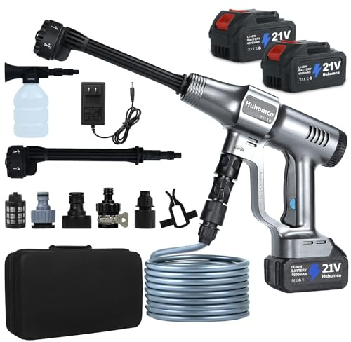 Huhomco 1200PSI Cordless Pressure Wassher Handheld Portable, 2×4.0Ah Batteries (Gray)