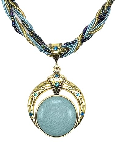 RIXERKOC Retro Vintage Halskette für Damen böhmische Türkis Aussage Halskette Strass Anhänger Halskette Modeschmuck Kette Lang Muttertag Valentinstag Geschenke