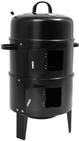 Fumoir 3 en 1 - 40 cm - Avec thermomètre et couvercle - Double couche - Pour barbecue - Poisson grillé - Fumé