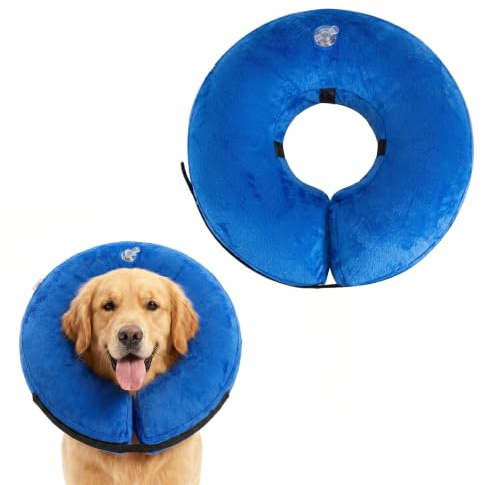 Uppblåsbart halsband hund & katter, justerbar, mjuk för läckageskydd, L | Halsband Isabelino Antilamidos för Heridas postoperatorias, Cierre de Velcro ajustable, PVC, Cómodo Sin Obstruir la Visión