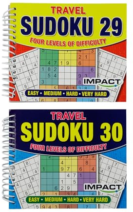 Impact Travel Size Sudoku Puzzle Books – 2 Pack | Spiral Bound 17.5cm x 14.5cm Puzzle Books for Adults & Seniors | 140+ Puzzles per Book | Compact Brain‑Training Travel Activity Set