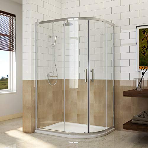 ELEGANT 1200 x 800 mm Right Offset Quadrant Shower Enclosure 6mm Easy Clean Glass Sliding Door Shower Cubicle with Tray + Waste