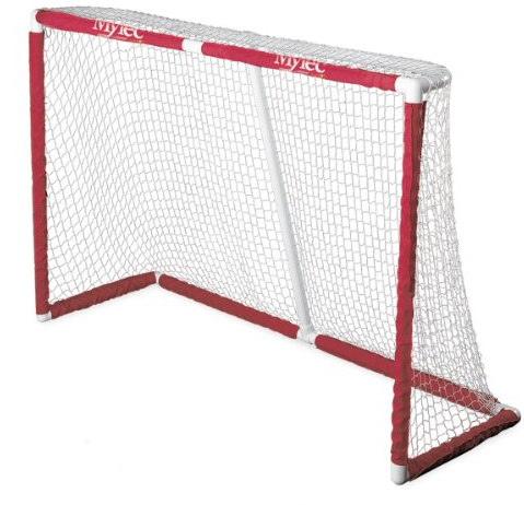 Mylec Official Regulation Sized PVC Hockey Goal for Indoor + Outdoor (6 x 4 Feet), Lightweight & Portable, Sleeve Netting System (Red, 14 Pounds)