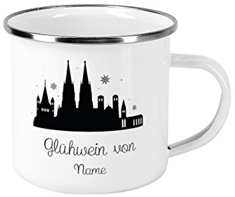 Herz & Heim® Glühweintasse mit Aufdruck - winterliche Skyline - mit Ihrem Wunschnamen