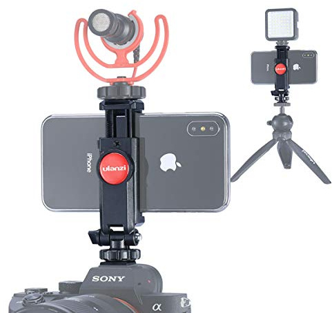 ULANZI ST-06S Camera Hot Shoe Phone Holder Flexible Phone Tripod Mount Adapter w Double Cold Shoe Mount for Microphone LED Light, DJI Ronin SC iPhone Samsung Canon Nikon DSLR Photography