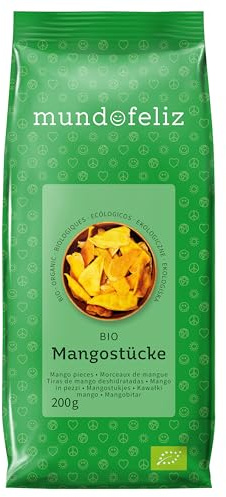 Mundo Feliz - Mango ecológico deshidratado en tiras, 3 bolsas de 200 g