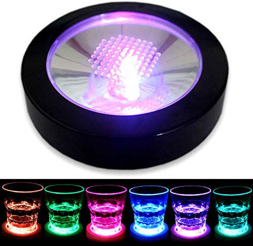 KEEDA LED Untersetzer für Getränke, RGB Licht Getränkeuntersetzer für Tassen, Cocktail, Bier, Wiederaufladbar, 3AA Batteriebetrieben für Hochzeit/Party/Weihnachten/Bar/Club Dekorationen (Black)