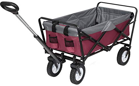 Laneetal Faltbarer Bollerwagen Faltwagen Handwagen Außenschubkarre Strandwagen klappbar mit Teleskop inkl.2 Netztaschen bis 80 kg Tragkraft Outdoor Klappwagen Fuschia
