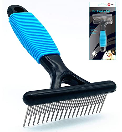 DSKRUI Undercoat Rake for Dogs, Designed for Breeds with Medium to Long Undercoats,Long & Short Stainless Steel Teeth, Safe Dematting Comb for Easy Mats & Tangles Removing
