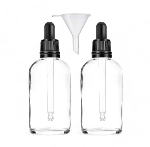 Avalon Lot de 2 flacons compte-gouttes en verre avec compte-gouttes en verre + entonnoir pour aromathérapie et mélanges d'huiles essentielles Transparent 100 ml
