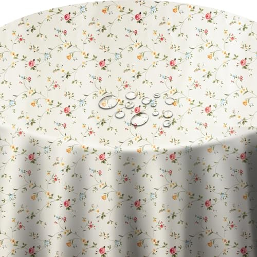 Wachstuchtischdecke Wachstuch Tischdecke Gartentischdecke Blumen Beige Oval 130 x 160 cm abwaschbare Wachstischdecke