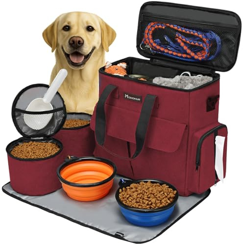 Von Fluggesellschaften zugelassene Haustier-Reisetasche, Wochenend-Hundereiseset für Hund und Katze, von Fluggesellschaften zugelassener Trage-Organizer mit Multifunktionstaschen, Rose Red | Geräumiges Hauptfach, mehrere funktionale Taschen, wasserabweisendes Oxford-Gewebe, PVC-Rückseite, auslaufsicheres Futter