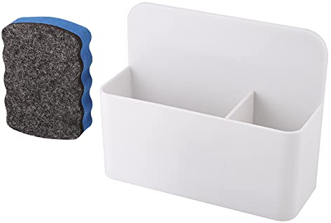 Zocipro Magnetischer Stifthalter mit verstellbarem, trockenspurenlosen Markerfutter und Whiteboard-Radiergummi, Kühlschrank, Büro, Zuhause, Schule (Weiß)