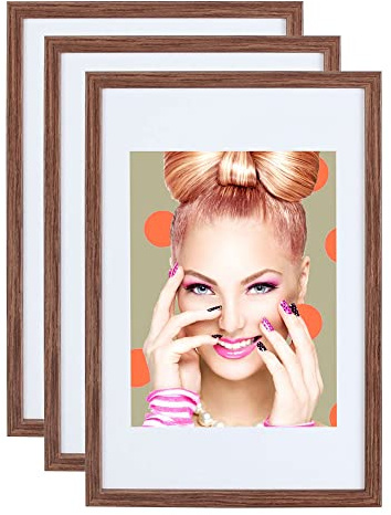 IDEAL TREND 3er 5er Set Holz Bilderrahmen Lifestyle Plexi Foto Rahmen Collage Wanddeko Poster S111: Farbe: 3er Pack Braun | Format: 21x29,7 A4
