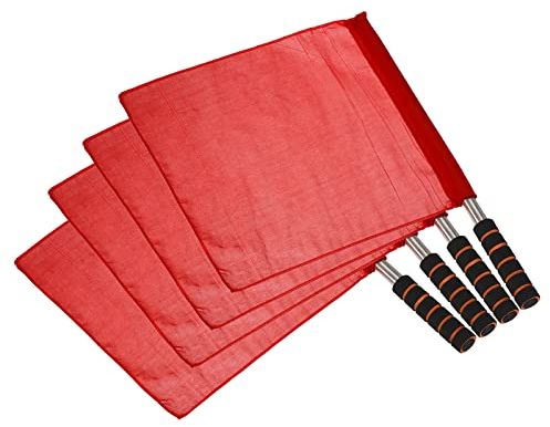 PATIKIL Schiedsrichter Fahne 4Pack Schiedsrichter Flagge Linienrichter Fahne mit Edelstahl Pol Schwamm Handgriff für Fußball Leichtathletik Rot
