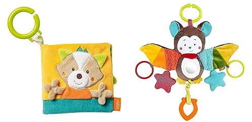 Fehn Fühlbuch Fuchs - Buggybuch aus Stoff mit Waldtier Motiven & Activity-Spieltier Fledermaus – Baby Motorikspielzeug für Kinderwagen