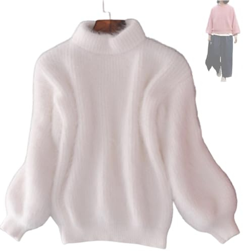 TeysHa Maglione Caldo Sciolto da Donna in Misto Cashmere Angora Invernale, Maglione Pullover Lavorato a Maglia Girocollo in Tinta Unita (One Size,White)