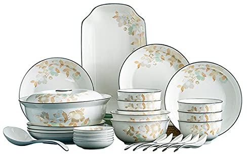Juego de vajilla de porcelana blanca lechosa Juego de vajilla combinada de simplicidad para el hogar Juego de cuencos Platos de postre Platos de sopa Platos de cena Juego de 56 piezas