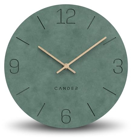 Cander Berlin MNU 2630 U Wanduhr lautlos ohne Tickgeräusche 30 cm analog Wohnzimmer modern Vintage grün Holz-Zeiger