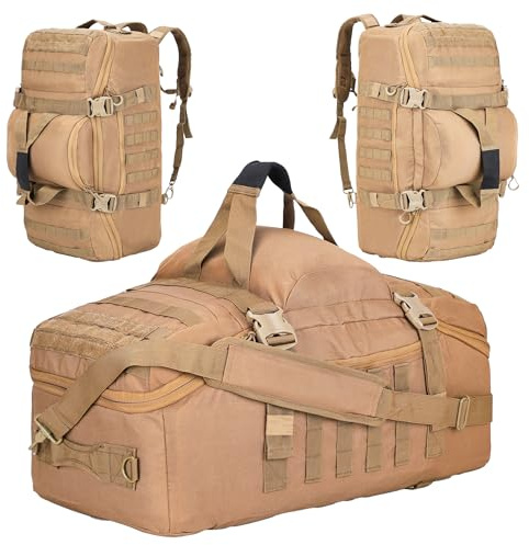 Bolsa de gimnasio, mochila de lona 3 en 1, bolsa de viaje y deportes para exteriores, táctica, camping y caza, equipo de fin de semana y noche, Coyote, 60L, Bolsa de lona