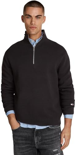 Tommy Jeans Herren Pullover mit Reißverschluss Regular Fit Half Zip Mock-Kragen, Schwarz (Black), XL