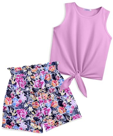 Arshiner Ragazza Canotta con pantaloncini Set di abbigliamento estivo bambine Moda casual magliette senza maniche Completi e Coordinati per ragazze 9-10 anni