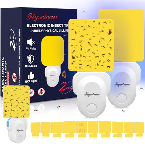 Piège à Insectes Volants d'Intérieur, 2025 Piège à Moustiques sans Danger, Piège à Moucherons Volants pour Un Usage Domestique avec Tampon Collant pour Mouches des Fruits – Blanc 2 Paquet