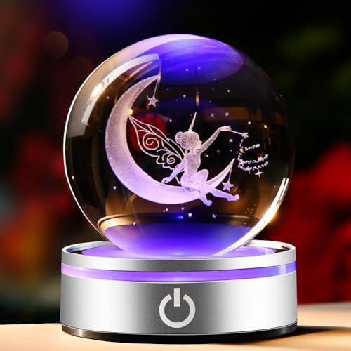 IFOLAINA 3D Moon Fairy Crystal Ball Gifts for Women Mum Birthday Charming Fairy Figurines Ornament for Home Decor Ideal Gifts for Girl Her Decorative Glass Moon Sphere
