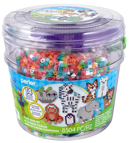 Perler 80-42993 Day at The Zoo Fused Bead Activity Bucket with Pegboards and Patterns, Multicolor, 8504 Pieces