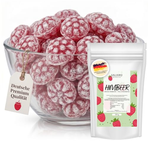 Saliamo | 200g Frucht Bonbons - Himbeer Geschmack Fruchtbonbons - Retro Bonbons wie früher - Jahrmarkt Bonbons - Deutsche Manufaktur