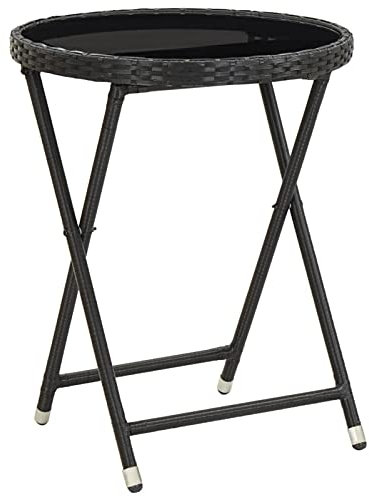ShGaxin Soffbord, loungebord, soffa reception, vardagsrumsbord, receptionsmöbler, syntetisk rotting och härdat glas svart 60 cm