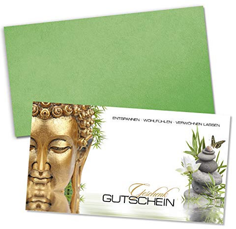 GESCHENKGUTSCHEINcom by POS-HAUER. Gutschein-Set. 10x Gutschein + Kuvert. Für Kosmetikinstitute Wellness, blanko zum selber Ausfüllen.