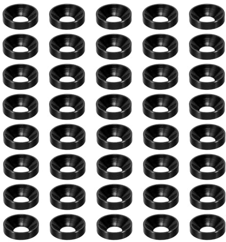 PATIKIL Rondelle Fraîche M4 à Tête Fraisée Noir 60 Pcs Alliage d'Aluminium | Rondelle de Vis à Tête Plate, Anodisé pour Pièces d'Accessoires Mécaniques Modèles DIY,