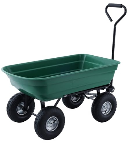 TOUGH MASTER Garden Cart 75L Dump Truck with 4 Pneumatic Wheels 10 Heavy Duty Wheelbarrow with Tipping Function 250kg Load Capacity Ideal for Outdoors Festivals Tools Plants Logs General Waste