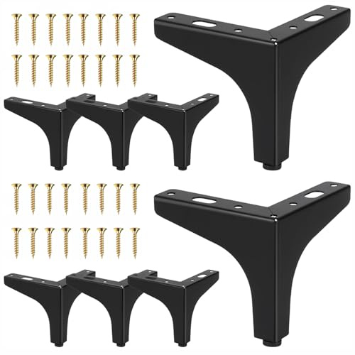 LSRVNM 8 Pcs 10cm Metal Furniture Legs, Modern Style Furniture Sofa Legs, DIY Replacement Furniture Feet, for Bookshelf, Cabinet, Desk, Chair, Sofa, Nightstand (Black)