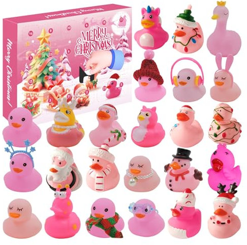 Gummi Ente Adventskalender 2025, 24 Tage Enten Adventskalender, Weihnachtskalender Enten, Süße Bade Enten für Babys, Quietscheenten Weihnachts Adventskalender Box für Mädchen