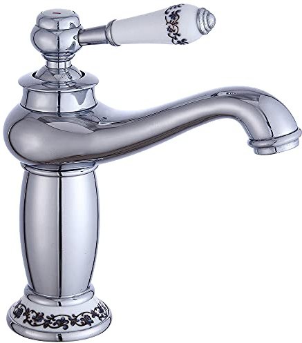 Retro Nostalgie Einhebel Wasserhahn Bad Armatur Waschbecken Mischbatterie Faucet Badarmatur Vintage Waschtischarmatur Einhebelmischer Waschbecken-Armaturen KüChearmatur mit Wasserschlauch silbrig