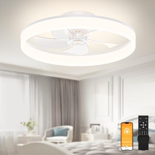 VOLISUN Ceiling Fans with Lights Remote Control, 6 Speeds and Dimmable Modern Smart Ceiling Fan Light, Quiet LED Fan Lights for Bedroom Living Room Dining Room (50cm, White)