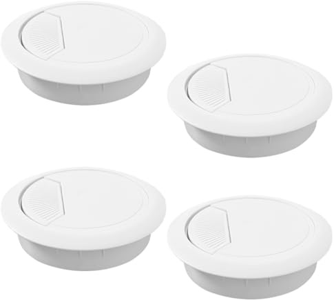 BAVALIN 4 Piezas Ojales de Escritorio - Blanco 60mm Redondo Tapas Organizadoras de Cables Tapa Pasacables Encastrable de Plástico para Escritorio en Casa u Oficina