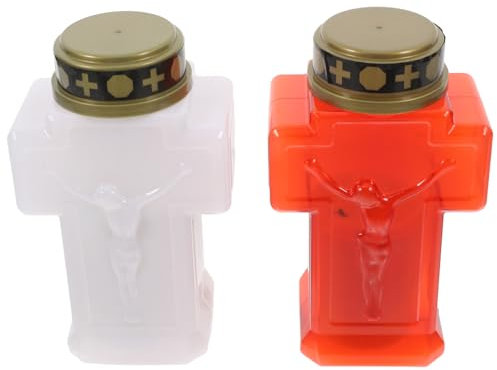 IWOWHERO 2piezas Luz De Cementerio Con Vela Parpadeante Decoración De Jardín Para Lámpara Sin Con Motivo De Cruz y Jesús Para Ceremonias Conmemorativas