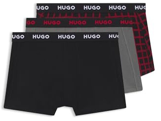HUGO Trunk Triplet Design Trepack åtsittande boxershorts av stretchbomull med kort ben och logotyp, Open Miscellaneous, XL